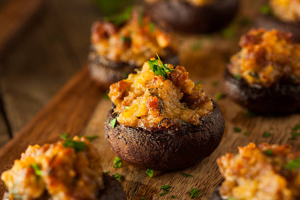 Homemade Sausage Stuffed Mushrooms with Cheese and Parsley