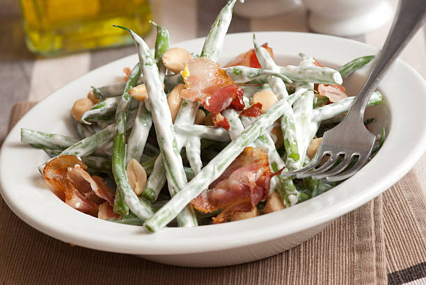 Green beans with pancetta and soured cream dressing